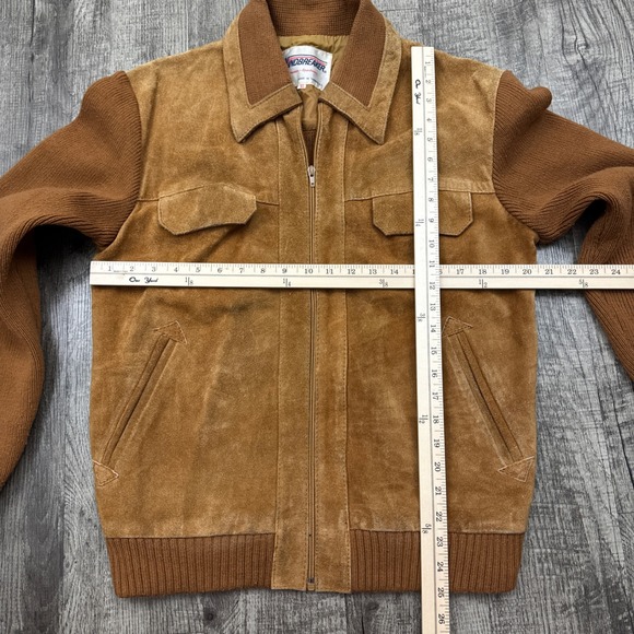 Vintage Windbreaker Cowhide Suede Western Knit Jacket 70s 80s - Picture 3 of 9